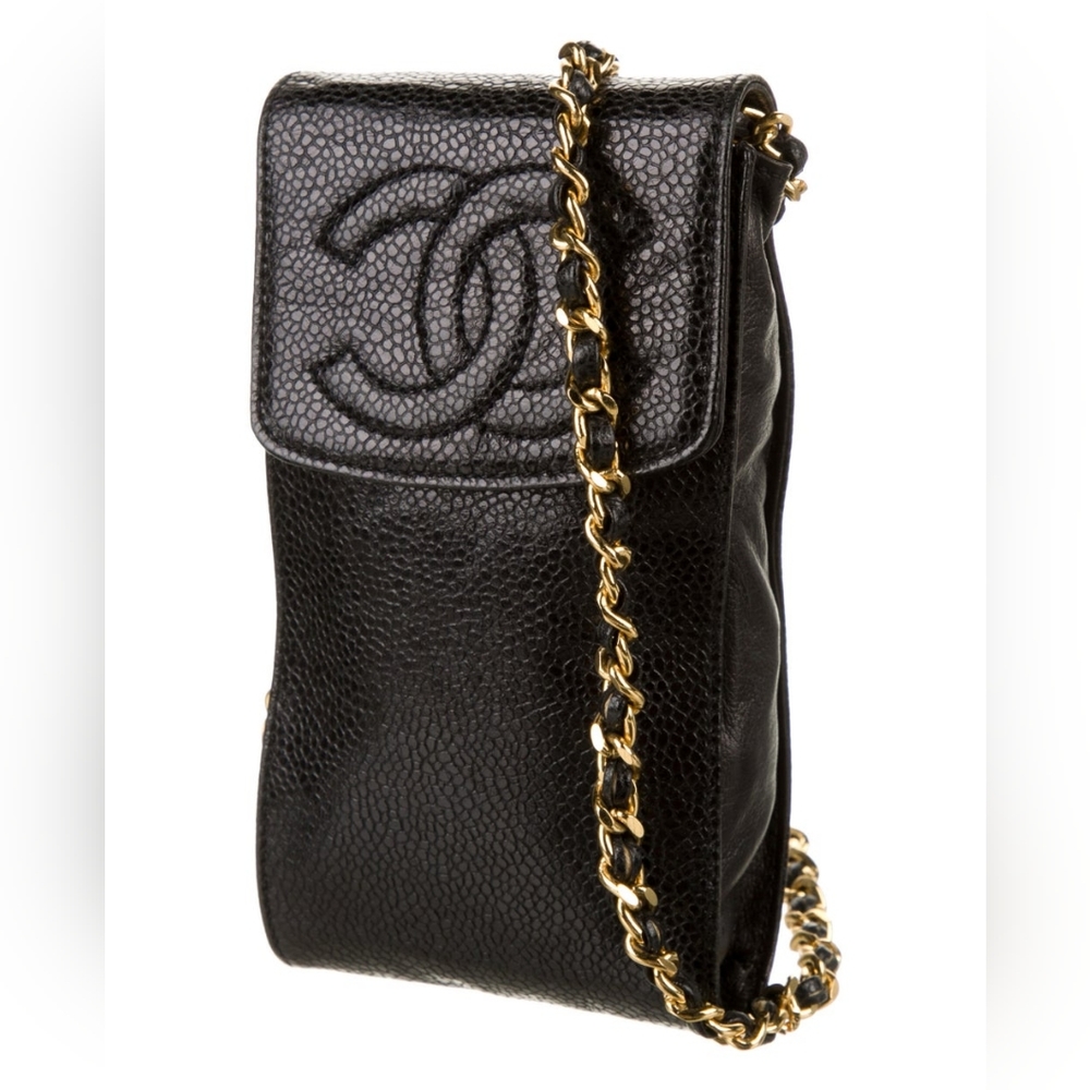 Vintage Chanel Black Caviar Leather phone bag